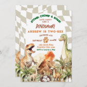 Lasst uns Party wie Dinosaurier Vintager Geburtsta Einladung (Vorne/Hinten)