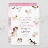 Lasst uns Paw-ty Dog Girl Pink Animal Birthday Par Einladung (Vorne/Hinten)