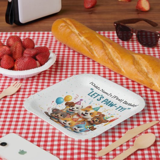 Lasst uns Paw-ty!" Kinder zum Geburtstag Pappteller (Picknick)
