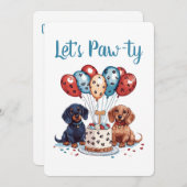 Lasst uns Pawty Birthday Dackel Hunde Einladung (Vorne/Hinten)