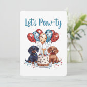 Lasst uns Pawty Birthday Dackel Hunde Einladung (Stehend Vorderseite)
