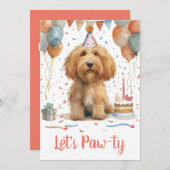 Lasst uns Pawty Birthday Goldendoodle Hund Einladung (Vorne/Hinten)