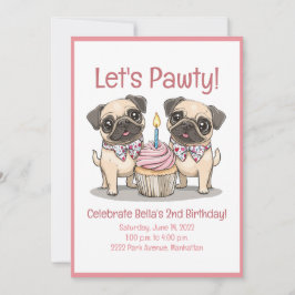 Lasst uns Pawty Birthday Mops Hunde Cupcake Einladung