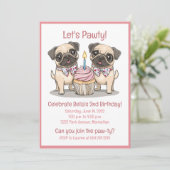 Lasst uns Pawty Birthday Mops Hunde Cupcake Einladung (Stehend Vorderseite)