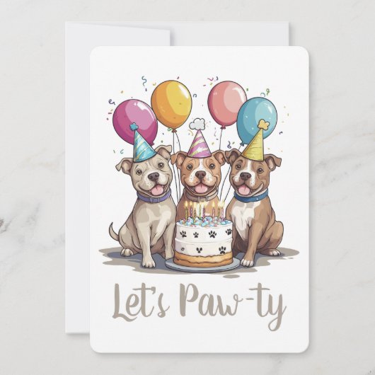 Lasst uns Pawty Birthday Pit Bull Hunde Einladung (Vorderseite)