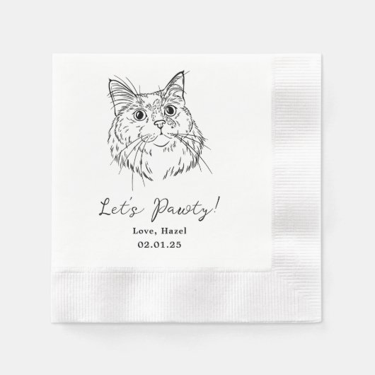 Lasst uns Pawty Custom Cat Gezeichnet Cocktail Hoc Serviette (Vorderseite)