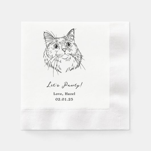 Lasst uns Pawty Custom Cat Gezeichnet Cocktail Hoc Serviette (Vorderseite)