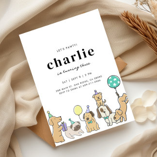 Lasst uns Pawty Hund zum Geburtstag einladen Einladung