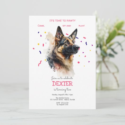 Lasst uns pawty, Hundebeitag Einladung (Stehend Vorderseite)