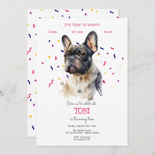 Lasst uns pawty, Hundebeitag Einladung (Vorne/Hinten)