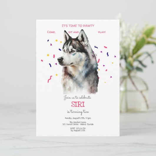 Lasst uns pawty, Hundebeitag Einladung (Stehend Vorderseite)