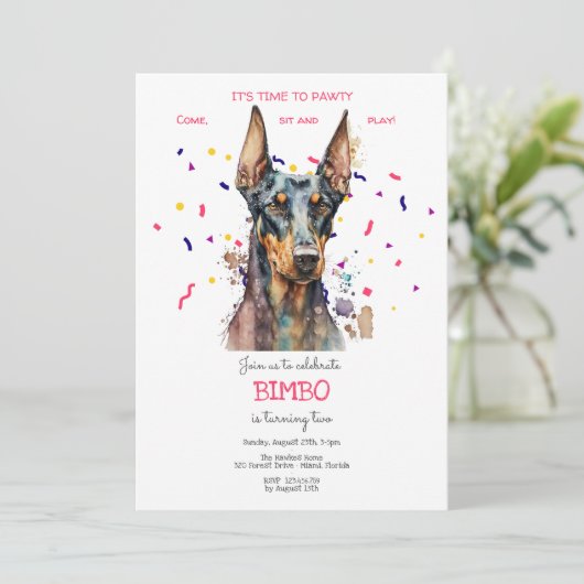 Lasst uns pawty, Hundebeitag Einladung (Stehend Vorderseite)