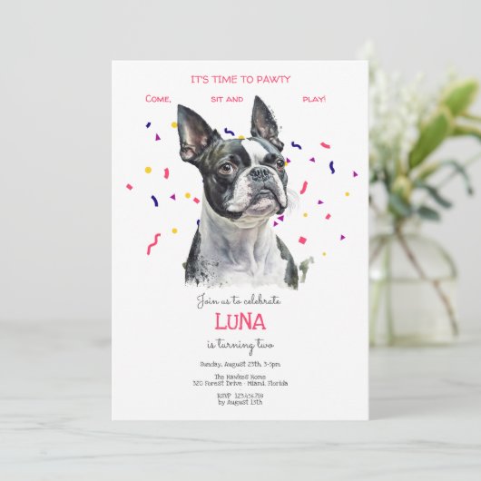 Lasst uns pawty, Hundebeitag Einladung (Stehend Vorderseite)