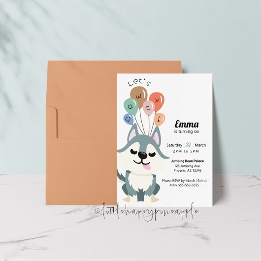 Lasst uns Pawty Husky Geburtstagsparty einladen Einladung