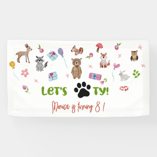Lasst uns pawty! Wildtiere Kindergeburtstag Banner (Horizontal)