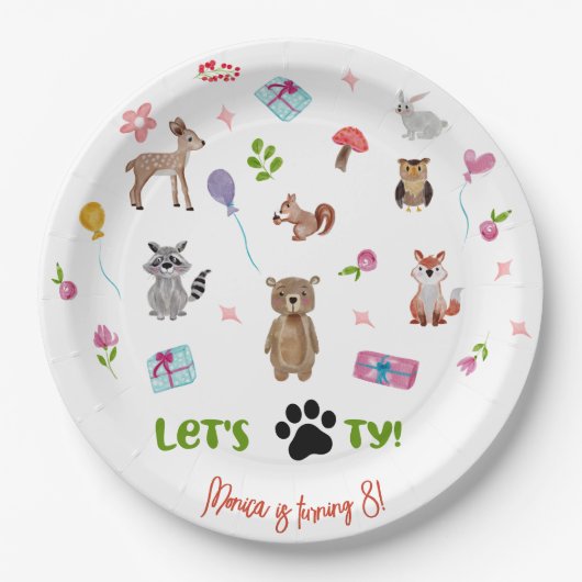 Lasst uns pawty! Wildtiere Kindergeburtstag Pappteller (Vorderseite)