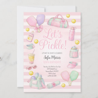 Lasst uns Pickle Pickleball Pink Party-Einladung Einladung