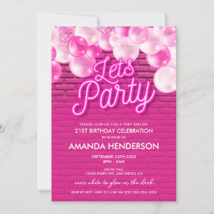 Lasst uns Pink Glowing Birthday-Einladung feiern Einladung