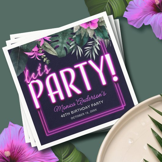 Lasst uns Pink Neon Tropical Geburtstag Party Serviette
