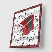 Lasst uns Polka, rote Akkordeon auf Noten. Quadratische Wanduhr (Winkel)