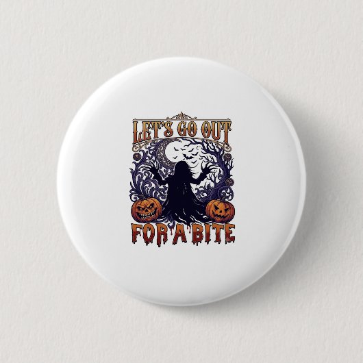 Lasst uns rausgehen und Geist Kürbisse Fledermäuse Button (Vorderseite)