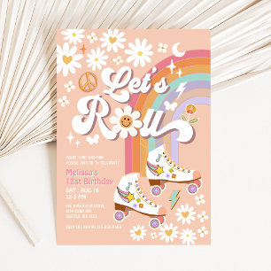 Lasst uns Retro Groovy Rollschuh Daisy Geburtstag  Einladung