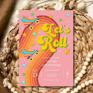 Lasst uns Retro-Regenbogen-Rollschuh fahren Einladung