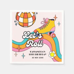 Lasst uns Retro-Roller-Skating-Mädchen-Geburtstag Serviette