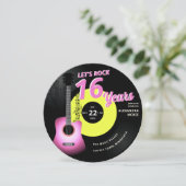 Lasst uns Rock Hot Pink Yellow Gitarre Musik Sweet Einladung (Stehend Vorderseite)