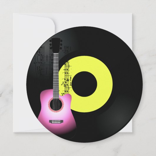 Lasst uns Rock Hot Pink Yellow Gitarre Musik Sweet Einladung (Rückseite)