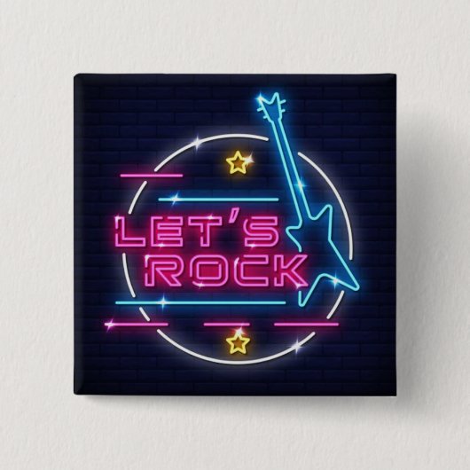 Lasst uns Rock Retro Neon Button (Vorderseite)