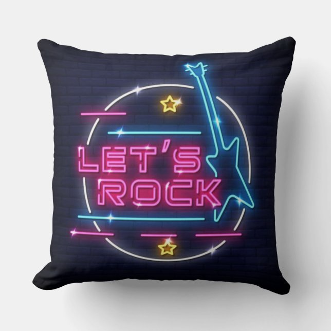 Lasst uns Rock Retro Neon Kissen (Vorderseite)