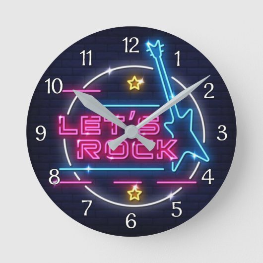 Lasst uns Rock Retro Neon Runde Wanduhr (Vorderseite)
