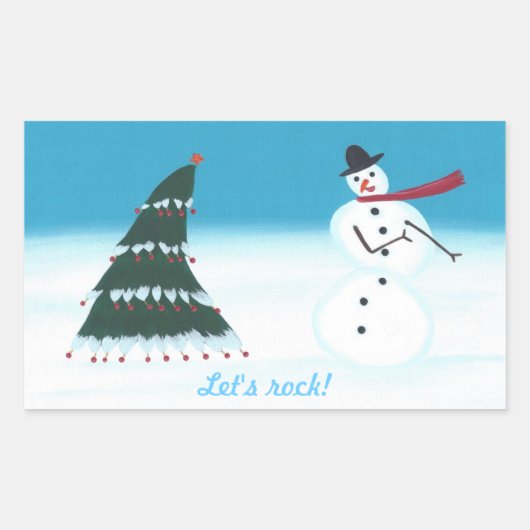 Lasst uns Rock, Weihnachts-Baum-Schneemann-Sticker Rechteckiger Aufkleber (Vorderseite)