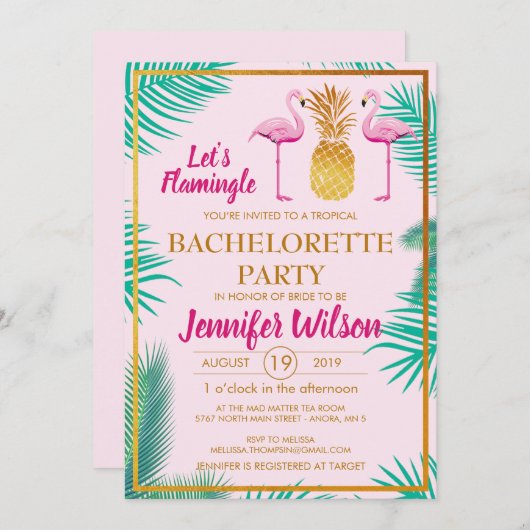 Lasst uns rosa Ananas Ananas Bachelorette Custom Einladung (Vorne/Hinten)