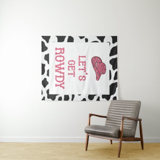 Lasst uns Rowdy Bachelorette Cow Tapestry holen Wandteppich (Beispiel (Horizontal))