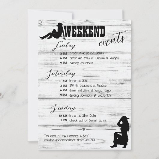 Lasst uns rowdy cowgirl Junggeselinnen-Abschied ho Einladung (Rückseite)