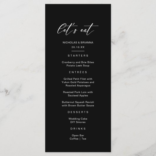 Lasst uns Schwarze Hochzeit essen Menükarte (Vorderseite)