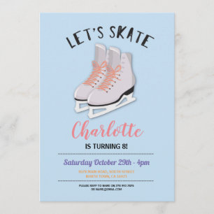 Lasst uns Skate Girls Blue Ice-Skaten Geburtstagsp Einladung