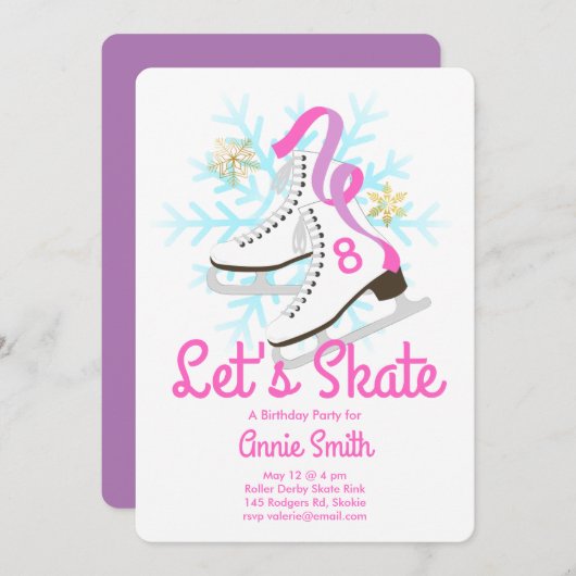 Lasst uns Skate Ice Skate Party Einladung (Vorne/Hinten)