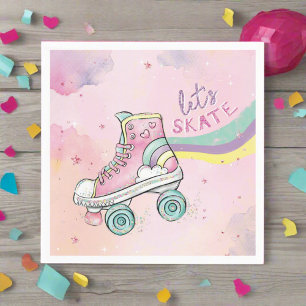 Lasst uns Skate l Rainbow Retro Groovy Geburtstag Serviette