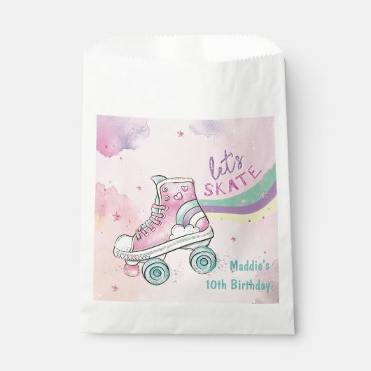 Lasst uns Skate l Rainbow Retro Groovy Pink Geschenktütchen (Vorderseite)