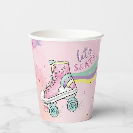 Lasst uns Skate l Rainbow Retro Groovy Pink Pappbecher (Vorderseite)