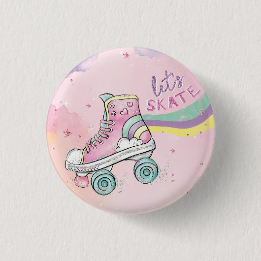 Lasst uns Skate l Rainbow Retro Groovy Roll Button (Vorderseite)