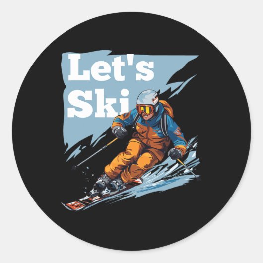 Lasst uns Ski fahren Runder Aufkleber (Vorderseite)