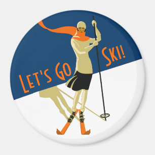 Lasst uns Ski fahren! Vintage-Design-Skifahrer Magnet