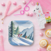 Lasst uns Ski fahren | Winter Aquarell Pappteller (Party)