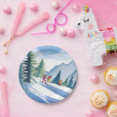 Lasst uns Ski fahren | Winter Wasserfarbe Pappteller (Party)