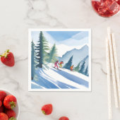 Lasst uns Ski fahren | Winter Wasserfarbe Serviette (Beispiel)