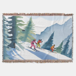 Lasst uns Ski fahren Winter-Wasserfarbenmalerei Decke